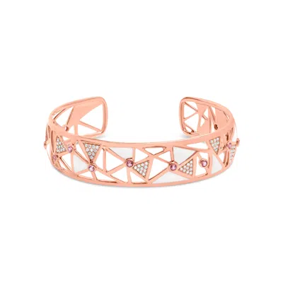 Haus Of Brilliance 14k Rose Gold 5/8 Cttw Diamond With Pink Tourmaline Open Cuff Bangle With White Enamel In Multi