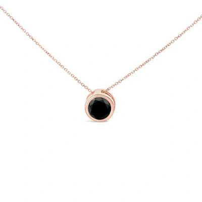 Haus Of Brilliance 14k Rose Gold Bezel-set Black Round Diamond Solitaire Pendant Necklace In Multi