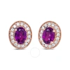 Haus Of Brilliance 14k Rose Gold 7x5mm Oval Cut Garnet And 3/8 Cttw Round Diamond Halo Stud Earrings In Pink