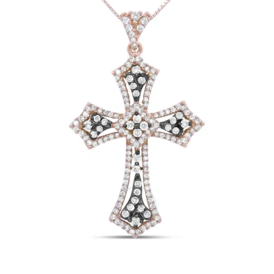 Haus Of Brilliance 14k Rose Gold And Black Rhodium 1.0 Cttw Diamond Ornate Vintage St. James Budded Cross Pendant 18" N In Pink