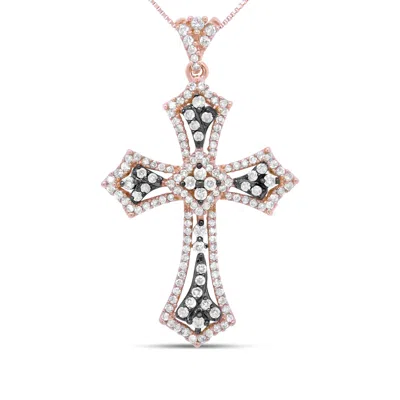 Haus Of Brilliance 14k Rose Gold And Black Rhodium 1.0 Cttw Diamond Ornate Vintage St. James Budded Cross Pendant 18" N