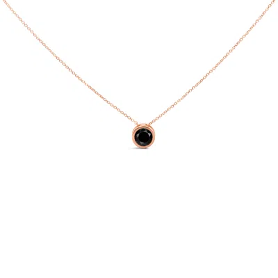 Haus Of Brilliance 14k Rose Gold Bezel-set Black Round Diamond Solitaire Pendant Necklace In Multi