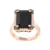 Haus Of Brilliance 14k Rose Gold Emerald-cut Black Onyx & 1/5 Cttw Blue And White Diamond Halo Cockt In Pink/rose Gold Tone/gold Tone