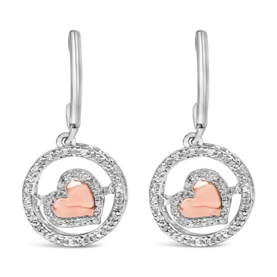 Haus Of Brilliance 14k Rose Gold Plated .925 Sterling Silver 1/5 Cttw Diamond Circle And Heart Drop Earrings In Multi