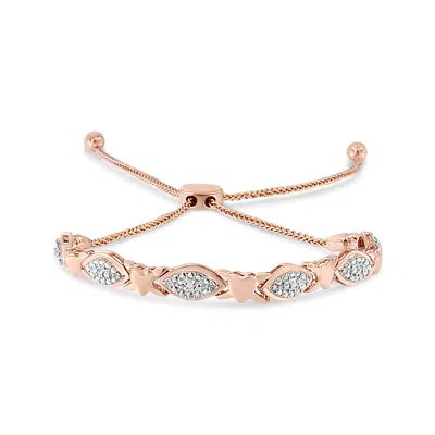 Haus Of Brilliance 14k Rose Gold Plated .925 Sterling Silver Diamond Accent Alternating Marquise Shape And Heart Links  In Multi