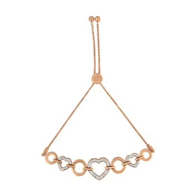 Haus Of Brilliance 14k Rose Gold Plated .925 Sterling Silver Diamond Accent Circle And Heart Link Adjustable 6"-10" Bol In Multi