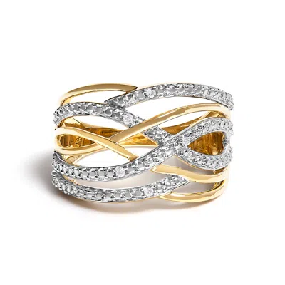 Haus Of Brilliance 14k Rose Gold Plated .925 Sterling Silver Diamond Accent Crossover Ring In Yellow
