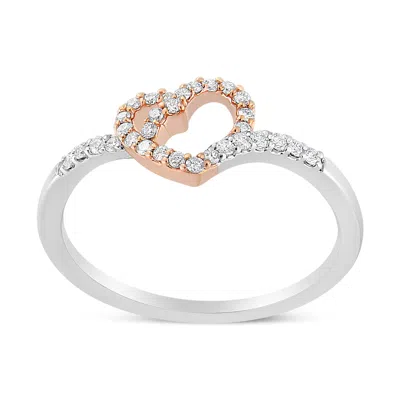 Haus Of Brilliance 14k Rose Gold Plated And White .925 Sterling Silver 1/5 Cttw Round-cut Diamond Open Heart Promise Ri In Multi