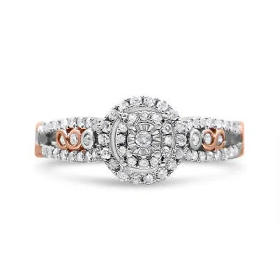 Haus Of Brilliance 14k Rose Gold Plated .925 Sterling Silver 1/2 Cttw Round Diamond Double Frame Cross-over Split Shank In Multi