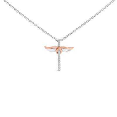 Haus Of Brilliance 14k Rose Gold Plated Sterling Silver 1/5 Cttw Diamond Wing Cross Pendant Necklace