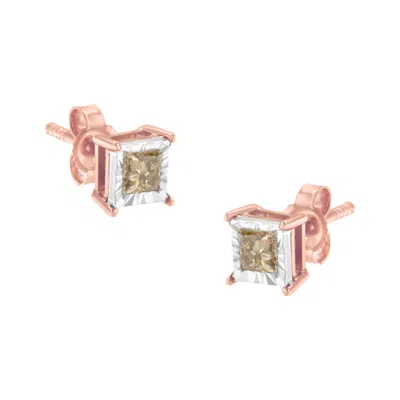 Haus Of Brilliance 14k Rose Gold Plated Two-tone .925 Sterling Silver 1/2 Cttw Princess-cut Square Diamond Solitaire Mi In Multi