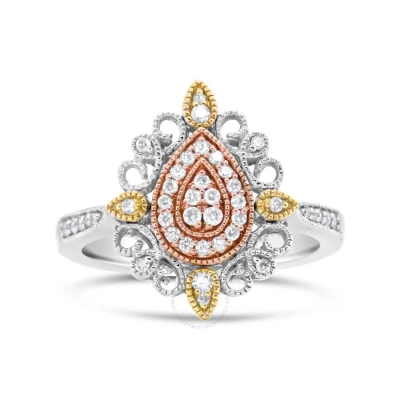 Haus Of Brilliance 14k Tri Gold 1/4 Cttw Diamond Art Deco Style Halo Cocktail Ring (h-i Color In Tri-color