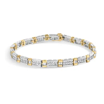 Haus Of Brilliance 14k Two-tone 2.00 Cttw Round-cut And Baguette-cut Diamond Bar Link 7" Bracelet In Multi