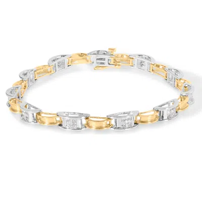 Haus Of Brilliance 14k Two-tone Gold 1.00 Cttw Princess-cut Diamond Chain Link 7" Bracelet In Multi