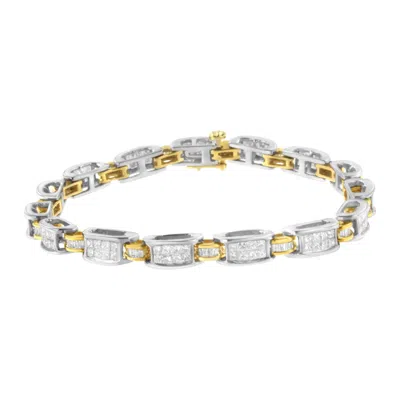 Haus Of Brilliance 14k Two-tone Gold Princess And Baguette-cut Diamond Link Bracelet In Multi