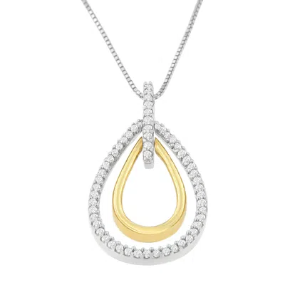 Haus Of Brilliance 14k Two-tone Gold Round Cut Diamond Double Burst Pendant Necklace In Multi