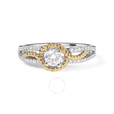Haus Of Brilliance 14k Two-toned Gold Diamond 3/8 Cttw Diamond Split Shank And Beaded Halo Engagemen