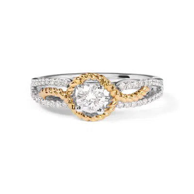 Haus Of Brilliance 14k Two-toned Gold Diamond 3/8 Cttw Diamond Split Shank And Beaded Halo Engagement Ring In Multi