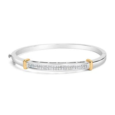 Haus Of Brilliance 14k Two-toned Gold Princess Cut Diamond Fashion Bangle In Multi