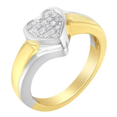 Haus Of Brilliance 14k Two-toned Gold Princess-cut Diamond Heart Promise Ring In Multi