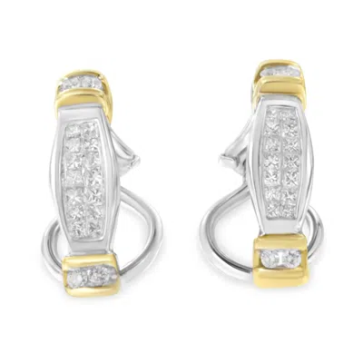 Haus Of Brilliance 14k Two-toned Gold Round And Princess Cut Diamond Earrings In Multi