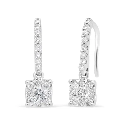 Haus Of Brilliance 14k White 1/2 Cttw Round Diamond Halo Dangle Hook Earring -