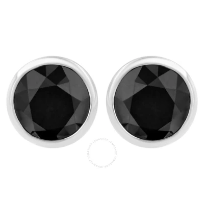 Haus Of Brilliance 14k White 3 Cttw Black Diamond Screw-back Classic Bezel Solitaire Stud Earrings (