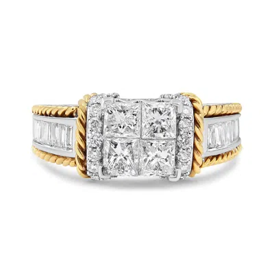 Haus Of Brilliance 14k White And Yellow Gold 1 1/2 Cttw Invisible Set Princess-cut Diamond Quad Style Engagement Ring In Multi