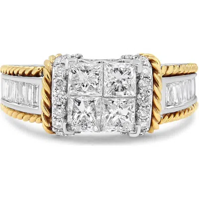 Haus Of Brilliance 14k White And Yellow Gold 1 1/2 Cttw Invisible Set Princess-cut Diamond Quad Style Engagement Ring In Multi