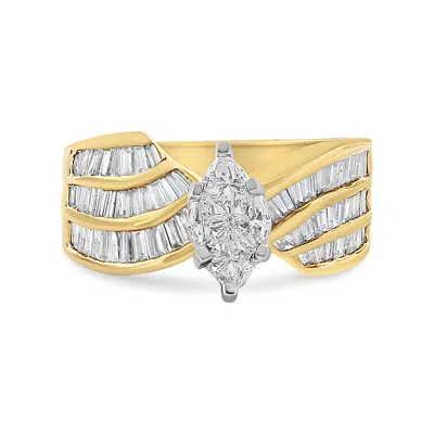 Haus Of Brilliance 14k White And Yellow Gold 1 1/4 Cttw Pie And Baguette-cut Diamond Marquise Shape Engagement Bypass R In Multi