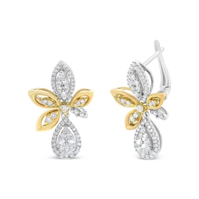 Haus Of Brilliance 14k White And Yellow Gold 1.00 Cttw Round Pave-set Diamond Teardrop And Marquise Shape Drop Dangle E In Two-tone