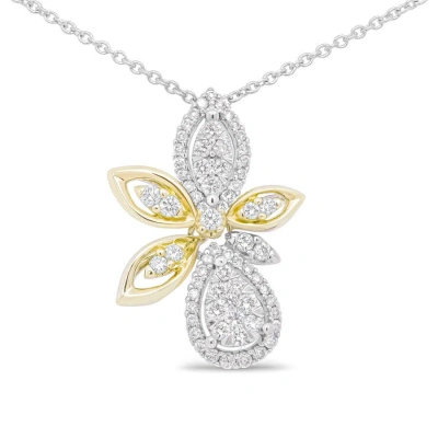 Haus Of Brilliance 14k White And Yellow Gold 5/8 Cttw Round Diamond Marquise Floral Style 18" Pendan In Two-tone