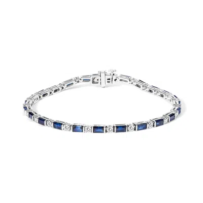 Haus Of Brilliance 14k White Gold 1 1/10 Cttw Diamond And Blue Sapphire Alternating Link Tennis Bracelet