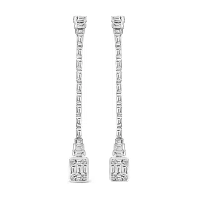 Haus Of Brilliance 14k White Gold 1 1/2 Cttw Baguette Diamond Composite Mosaic 2" Inch Drop Earrings
