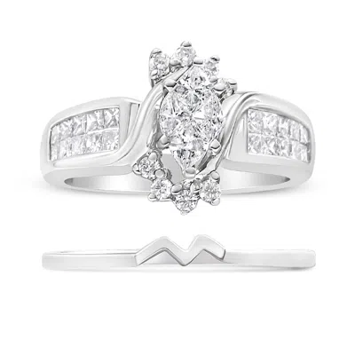 Haus Of Brilliance 14k White Gold 1 1/2 Cttw Composite Diamond Marquise Shape Solitaire Diamond Engagement Ring Set For