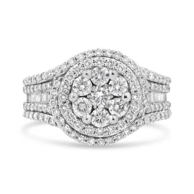Haus Of Brilliance 14k White Gold 1 1/2 Cttw Diamond Floral Cluster And Studded Shank Halo Ring