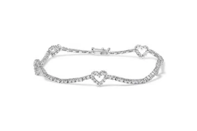 Haus Of Brilliance 14k White Gold 1 1/2 Cttw Diamond Heart Station Strand Bracelet