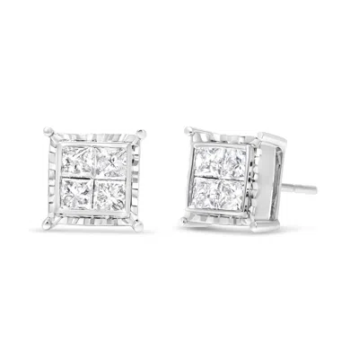 Haus Of Brilliance 14k White Gold 1 1/2 Cttw Invisible Set Princess-cut Diamond Contemporary Wavy Quad Stud Earrings