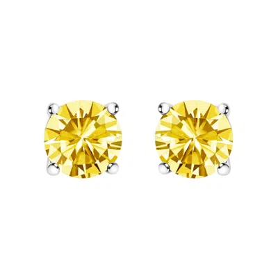 HAUS OF BRILLIANCE HAUS OF BRILLIANCE 14K WHITE GOLD 1 1/2 CTTW LAB GROWN YELLOW DIAMOND SOLITAIRE STUD EARRINGS (YELLO