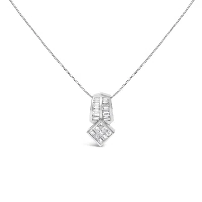 Haus Of Brilliance 14k White Gold 1 1/2 Cttw Princess And Baguette Cut Diamond Multi-shape Pendant Necklace