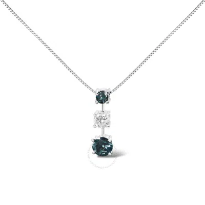 Haus Of Brilliance 14k White Gold 1 1/2 Cttw Treated Blue And White Diamond 3-stone 18" Pendant Neck