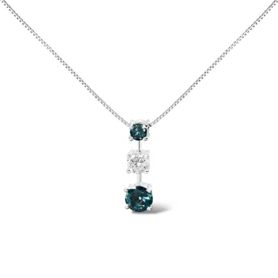 Haus Of Brilliance 14k White Gold 1 1/2 Cttw Treated Blue And White Diamond 3-stone 18" Pendant Necklace