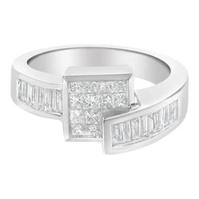 Haus Of Brilliance 14k White Gold 1 1/3 Cttw Princess And Baguette-cut Diamond Ring In Blue