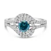 Haus Of Brilliance 14k White Gold 1-1/3 Cttw White & Blue Diamond Interweaving Double Halo Cocktail Statement Ring In White