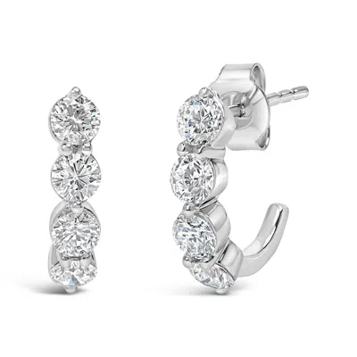 Haus Of Brilliance 14k White Gold 1 1/4 Cttw Round Lab Grown Diamonds 5 Stone Open Hoop Stud Earrings In Silver