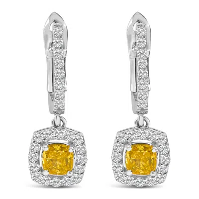 Haus Of Brilliance 14k White Gold 1 1/5 Cttw Yellow Lab Grown Diamond Halo Drop And Dangle Earrings