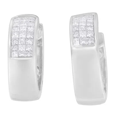 Haus Of Brilliance 14k White Gold 1 1/8 Cttw Princess And Round Cut Diamond Huggie Earrings