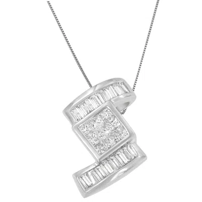 Haus Of Brilliance 14k White Gold 1 2/5 Cttw Princess And Baguette Cut Diamond Zig Zag Pendant Necklace