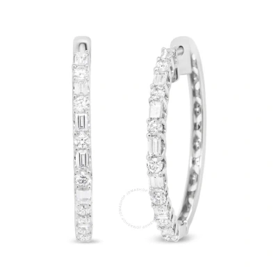 Haus Of Brilliance 14k White Gold 1 3/4 Cttw Round And Baguette Diamond Hoop Earrings - (h-i Color