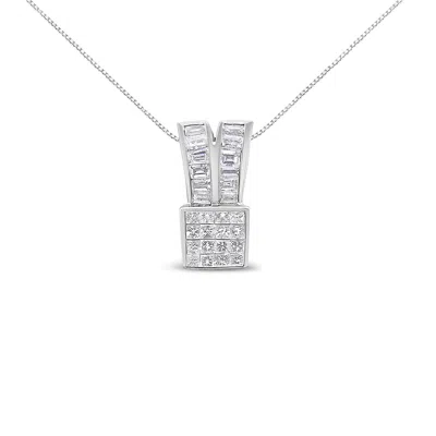 Haus Of Brilliance 14k White Gold 1 5/8 Cttw Princess And Baguette Cut Diamond Heart Ribbon Pendant Necklace